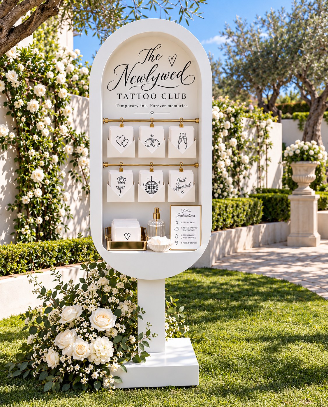 Newlywed Tattoo Club station set up outdoors at a La Vida wedding